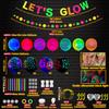 458 Pcs Glow Party Supplies - Include Balloons, Banner, Glow Sticks, Tableware and Tablecloths for Neon Party Decorations, Serves 20 view 3