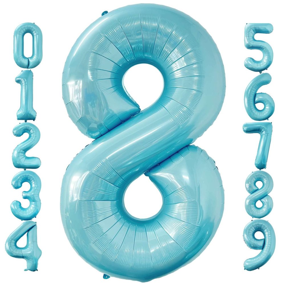 40 Inch Baby Blue Number 8 Balloon Large Size Jumbo Digit Foil Mylar Helium Light Blue Balloons for Boys 8th Blue Theme Birthday Party Supplies Anniversary Celebration Decorations Photo Shoot