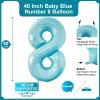 40 Inch Baby Blue Number 8 Balloon Large Size Jumbo Digit Foil Mylar Helium Light Blue Balloons for Boys 8th Blue Theme Birthday Party Supplies Anniversary Celebration Decorations Photo Shoot view 2