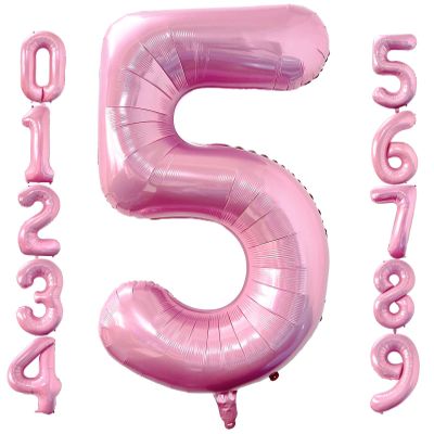 40 Inch Baby Pink Number 5 Balloon Large Size Jumbo Digit Foil Mylar Helium Light Pink Balloons for Girls 5th Pink Theme Birthday Party Supplies Anniversary Celebration Decorations Photo Shoot