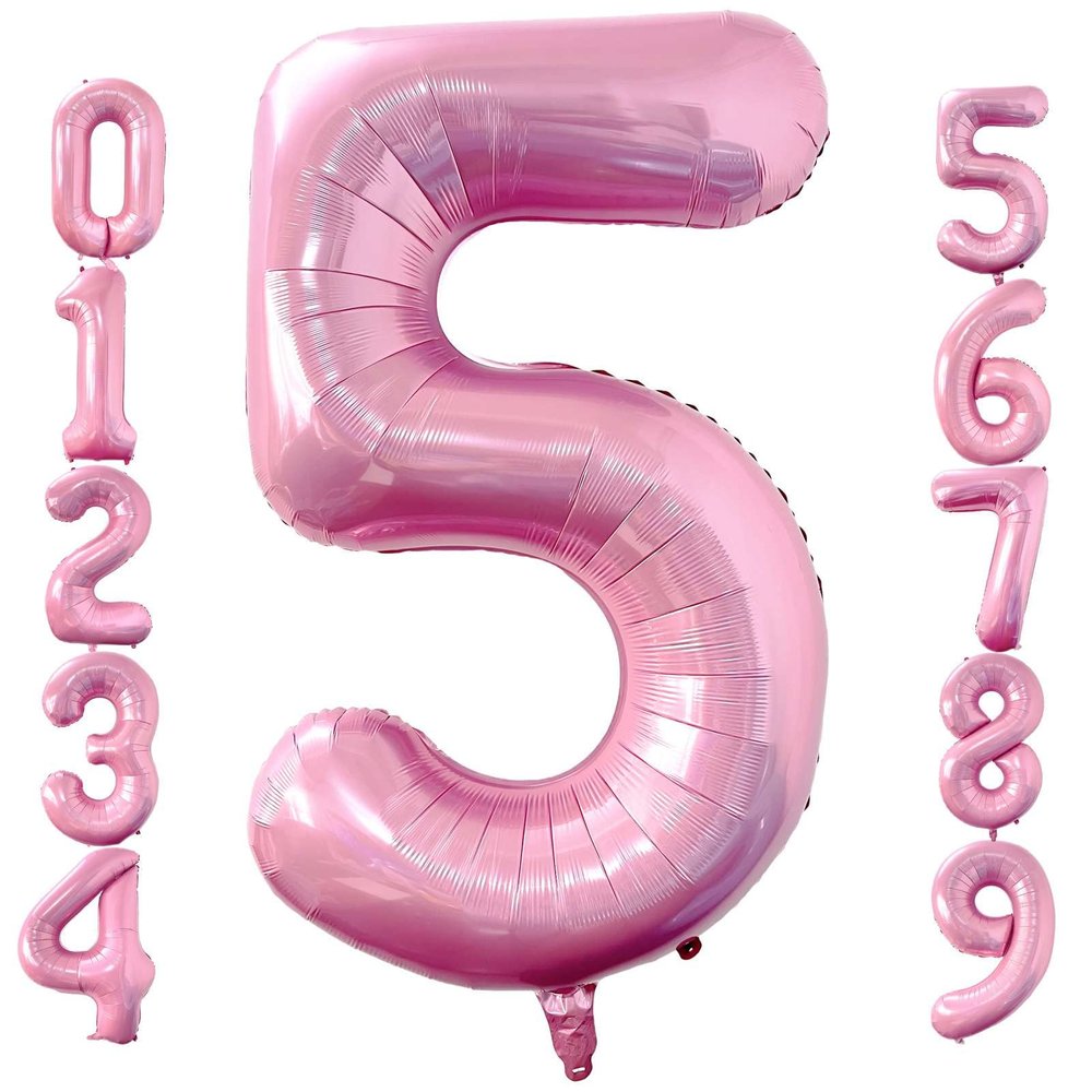 40 Inch Baby Pink Number 5 Balloon Large Size Jumbo Digit Foil Mylar Helium Light Pink Balloons for Girls 5th Pink Theme Birthday Party Supplies Anniversary Celebration Decorations Photo Shoot