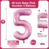40 Inch Baby Pink Number 5 Balloon Large Size Jumbo Digit Foil Mylar Helium Light Pink Balloons for Girls 5th Pink Theme Birthday Party Supplies Anniversary Celebration Decorations Photo Shoot view 2