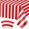 4 Pcs Carnival Table Cloths, Red and White Stripe Tablecloths, Red Plastic Table Cover, Circus Theme Party Decorations for Carnival, Movie Night, Kid's Birthday, Christmas (4, Red, 51'' x 108'') view 1