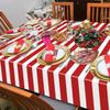 4 Pcs Carnival Table Cloths, Red and White Stripe Tablecloths, Red Plastic Table Cover, Circus Theme Party Decorations for Carnival, Movie Night, Kid's Birthday, Christmas (4, Red, 51'' x 108'') view 4