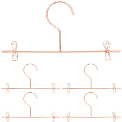 LOGOFUN 5pcs Doll Clothes Hangers with Clip Mini Dress Hangers Metal Pants Clip Dollhouse Accessories (Rose Gold-120mm)