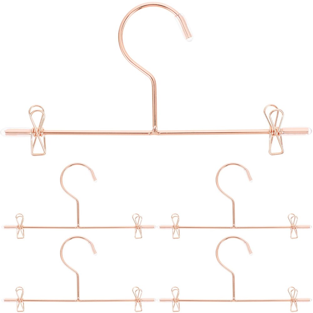 LOGOFUN 5pcs Doll Clothes Hangers with Clip Mini Dress Hangers Metal Pants Clip Dollhouse Accessories (Rose Gold-120mm)
