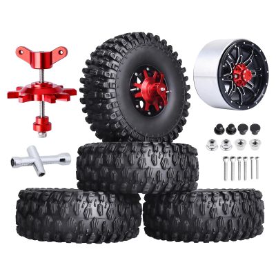 HobbyPark 2.2 Beadlock Wheels and Tires Height 5.67inch/144mm with Foam Inserts for 1/10 RC Crawler, w/Beadlocks Mounting Tool, Set of 4
