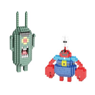 EBTY DREAMS Inc. - Set of 2 Plankton, Mr Krabs Educational DIY Model Mini Building Blocks