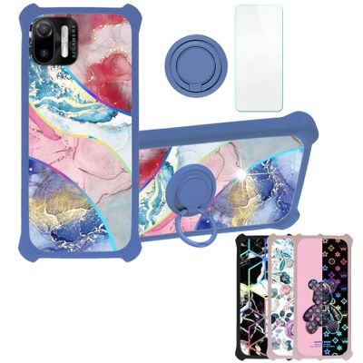 Case for Ulefone Note 6t Case Compatible with Ulefone Note 6t Phone Case Cover [with Tempered Glass Screen Protector][Hard PC + Soft Silicone][Ring Support] [Colorful Reflect Light] IMDL-SSS