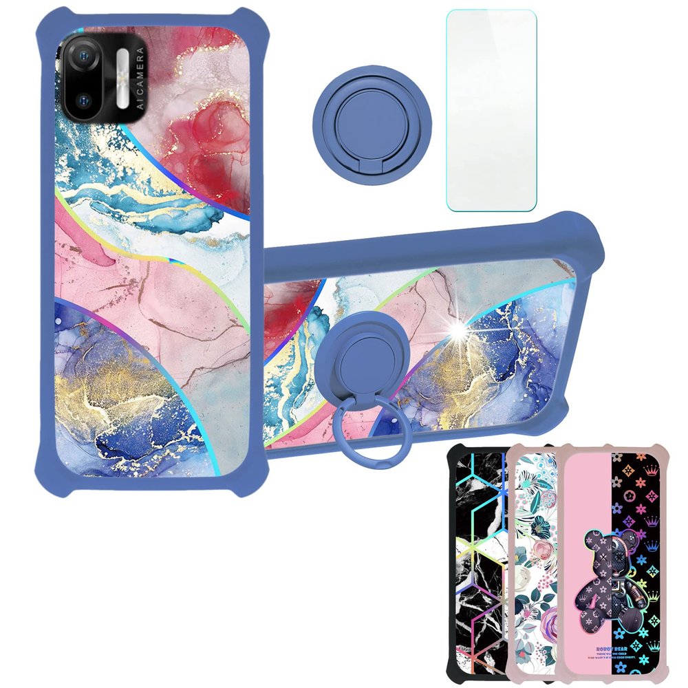 Case for Ulefone Note 6t Case Compatible with Ulefone Note 6t Phone Case Cover [with Tempered Glass Screen Protector][Hard PC + Soft Silicone][Ring Support] [Colorful Reflect Light] IMDL-SSS