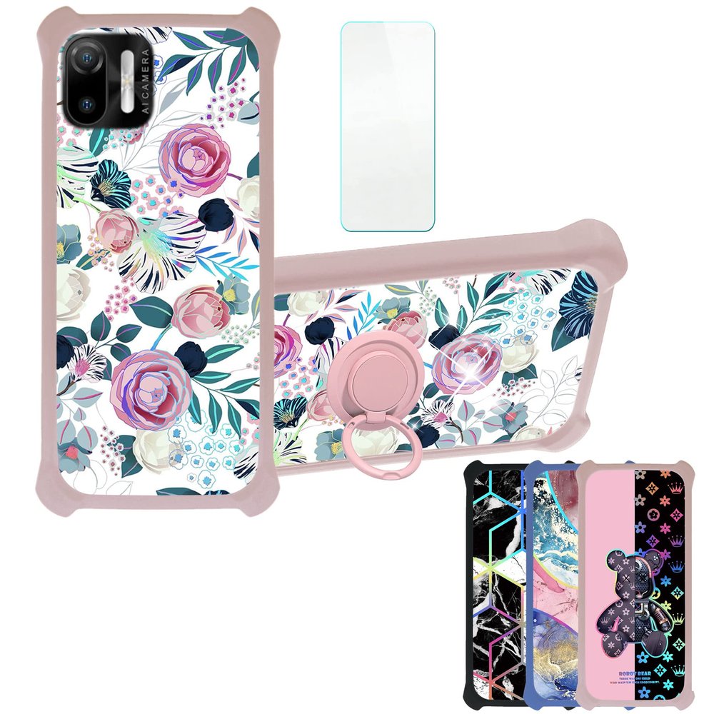 Case for Ulefone Note 6t Case Compatible with Ulefone Note 6t Phone Case Cover [with Tempered Glass Screen Protector][Hard PC + Soft Silicone][Ring Support] [Colorful Reflect Light] IMDF-HUA3