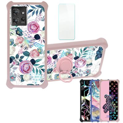 Case for Moto Thinkphone Case Compatible with Motorola Thinkphone Phone Case Cover [with Tempered Glass Screen Protector][Hard PC + Soft Silicone][Ring Support] [Colorful Reflect Light] IMDF-HUA3
