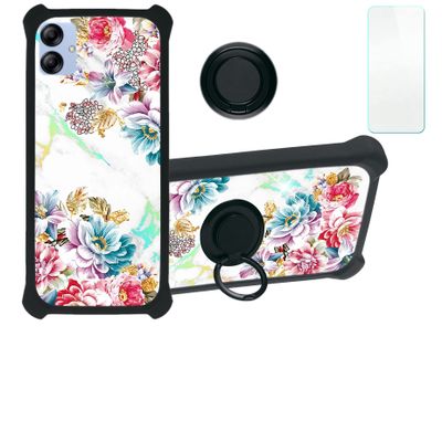 Galaxy A04e Case Compatible with Samsung Galaxy A04e Phone Case Cover [with Tempered Glass Screen Protector][Hard PC + Soft Silicone][Ring Support] [Colorful Reflect Light] IMDH-MDH