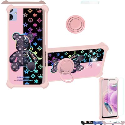 Galaxy A04e Case Compatible with Samsung Galaxy A04e Phone Case Cover [with Tempered Glass Screen Protector][Hard PC + Soft Silicone] [Colorful Reflect Light] IMDF-JXX