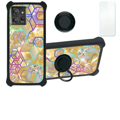 Case for Moto Thinkphone Case Compatible with Motorola Thinkphone Phone Case Cover [with Tempered Glass Screen Protector][Hard PC + Soft Silicone][Ring Support] [Colorful Reflect Light] IMDH-HSJ