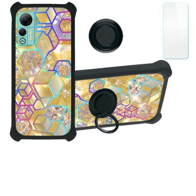 Case for Ulefone Note 14 Case Compatible with Ulefone Note 14 Phone Case Cover [with Tempered Glass Screen Protector][Hard PC + Soft Silicone][Ring Support] [Colorful Reflect Light] IMDH-HSJ