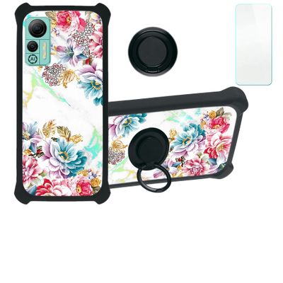 Case for Ulefone Note 14 Case Compatible with Ulefone Note 14 Phone Case Cover [with Tempered Glass Screen Protector][Hard PC + Soft Silicone][Ring Support] [Colorful Reflect Light] IMDH-MDH