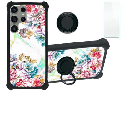 Galaxy S23 Ultra Case Compatible with Samsung Galaxy S23 Ultra Phone Case Cover [with Tempered Glass Screen Protector][Hard PC + Soft Silicone][Ring Support] [Colorful Reflect Light] IMDH-MDH