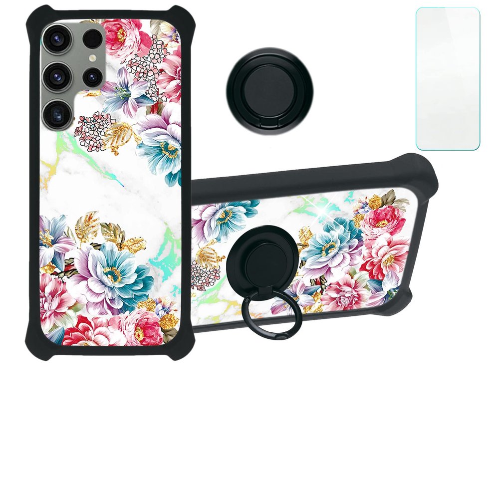 Galaxy S23 Ultra Case Compatible with Samsung Galaxy S23 Ultra Phone Case Cover [with Tempered Glass Screen Protector][Hard PC + Soft Silicone][Ring Support] [Colorful Reflect Light] IMDH-MDH