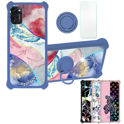 Case for Ulefone Note 12 Case Compatible with Ulefone Note 12 Phone Case Cover [with Tempered Glass Screen Protector][Hard PC + Soft Silicone][Ring Support] [Colorful Reflect Light] IMDL-SSS
