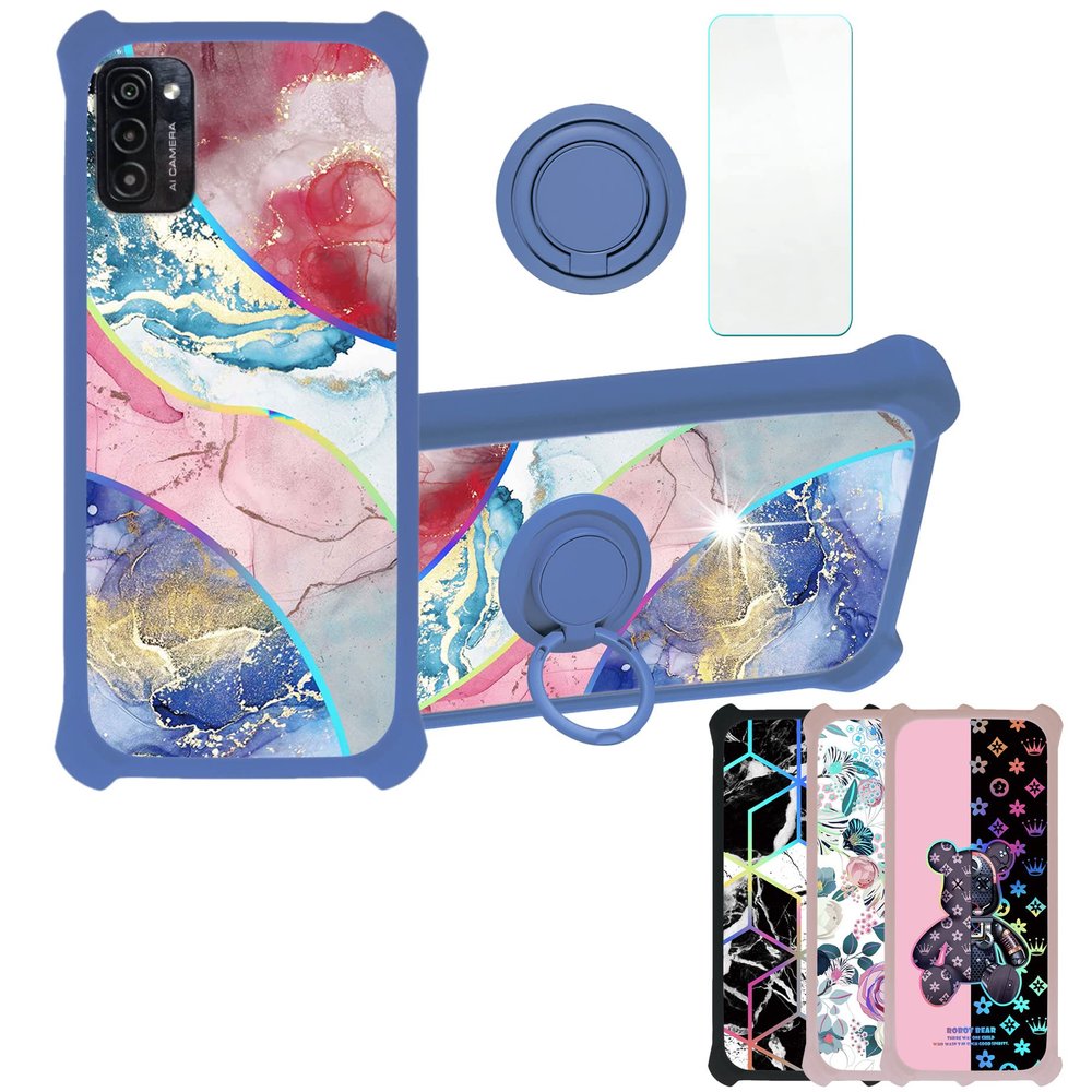 Case for Ulefone Note 12 Case Compatible with Ulefone Note 12 Phone Case Cover [with Tempered Glass Screen Protector][Hard PC + Soft Silicone][Ring Support] [Colorful Reflect Light] IMDL-SSS
