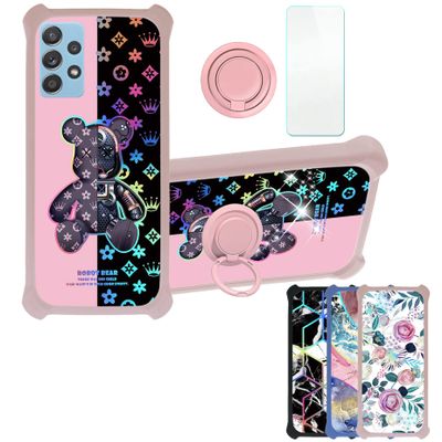 Galaxy A14 5g Case Compatible with Samsung Galaxy A14 5g Phone Case Cover [with Tempered Glass Screen Protector][Hard PC + Soft Silicone][Ring Support] [Colorful Reflect Light] IMDF-JXX