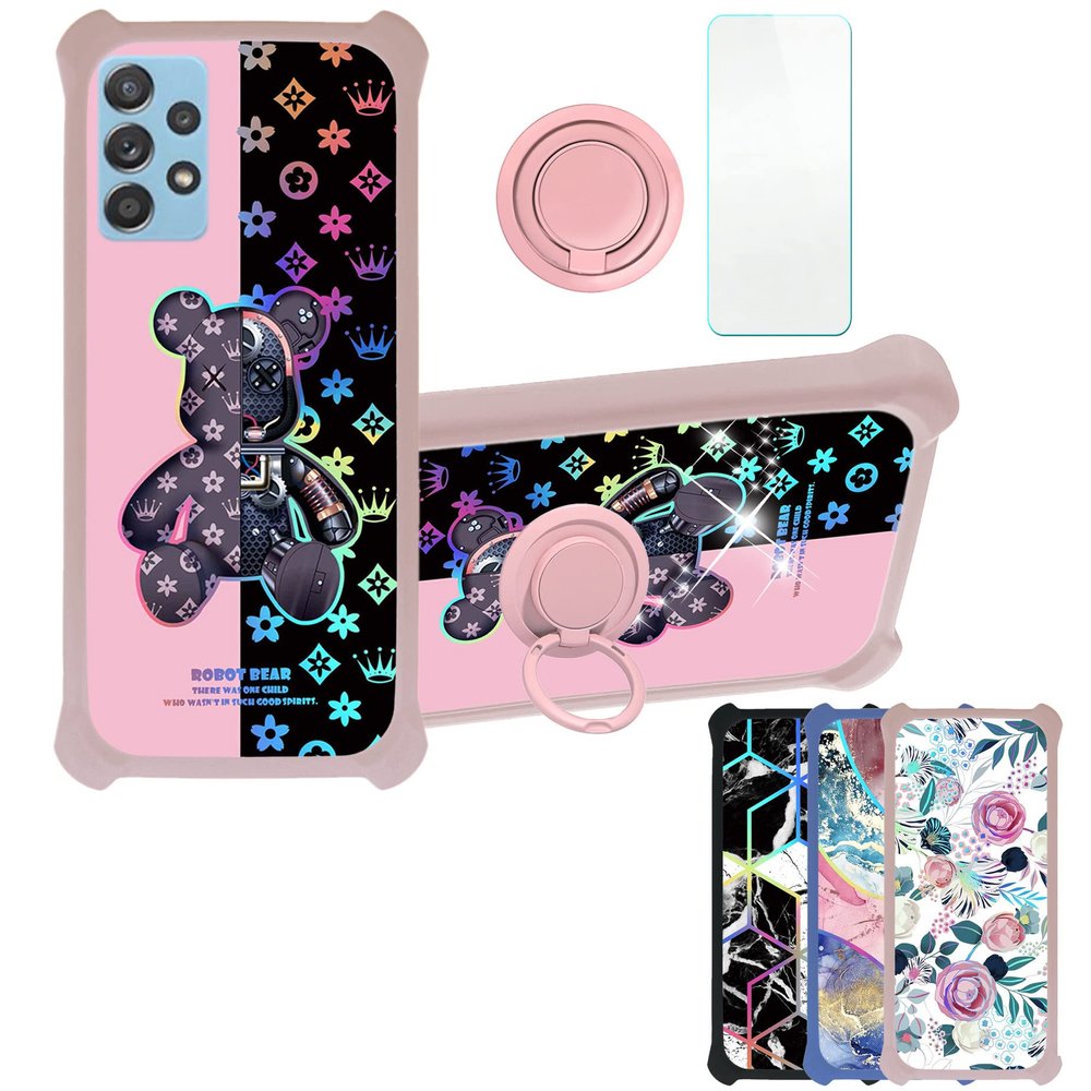 Galaxy A14 5g Case Compatible with Samsung Galaxy A14 5g Phone Case Cover [with Tempered Glass Screen Protector][Hard PC + Soft Silicone][Ring Support] [Colorful Reflect Light] IMDF-JXX