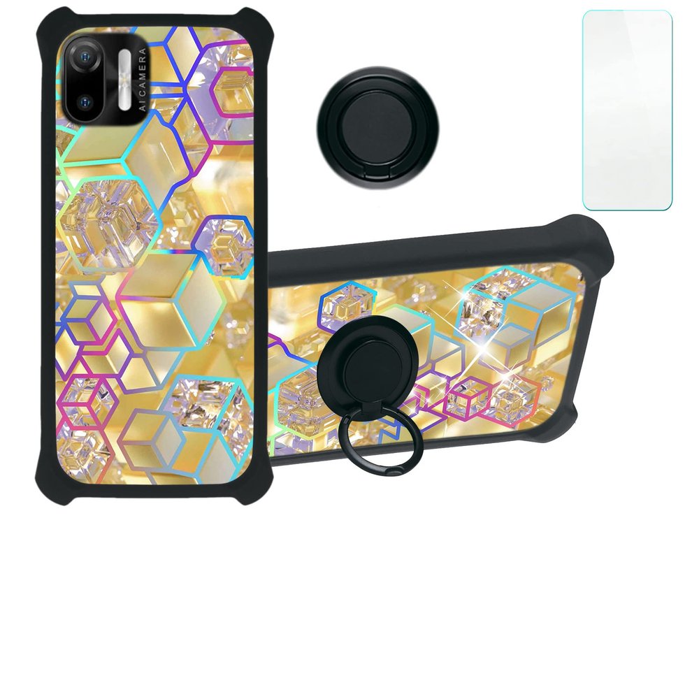 Case for Ulefone Note 6t Case Compatible with Ulefone Note 6t Phone Case Cover [with Tempered Glass Screen Protector][Hard PC + Soft Silicone][Ring Support] [Colorful Reflect Light] IMDH-HSJ