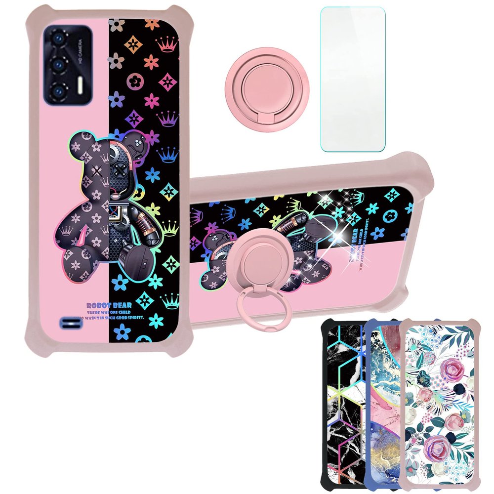 Case for Oukitel C31 Pro Case Compatible with Oukitel C31 Pro Phone Case Cover [with Tempered Glass Screen Protector][Hard PC + Soft Silicone][Ring Support] [Colorful Reflect Light] IMDF-JXX