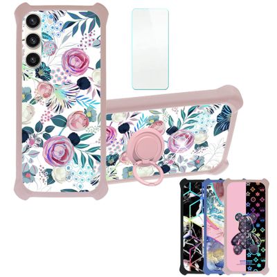 Galaxy S23+ Plus Case Compatible with Samsung Galaxy S23+ Plus Phone Case Cover [with Tempered Glass Screen Protector][Hard PC + Soft Silicone][Ring Support] [Colorful Reflect Light] IMDF-HUA3