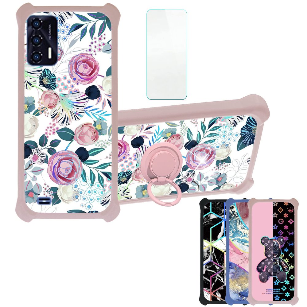Case for Oukitel C31 Pro Case Compatible with Oukitel C31 Pro Phone Case Cover [with Tempered Glass Screen Protector][Hard PC + Soft Silicone][Ring Support] [Colorful Reflect Light] IMDF-HUA3