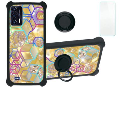 Case for Oukitel C31 Pro Case Compatible with Oukitel C31 Pro Phone Case Cover [with Tempered Glass Screen Protector][Hard PC + Soft Silicone][Ring Support] [Colorful Reflect Light] IMDH-HSJ