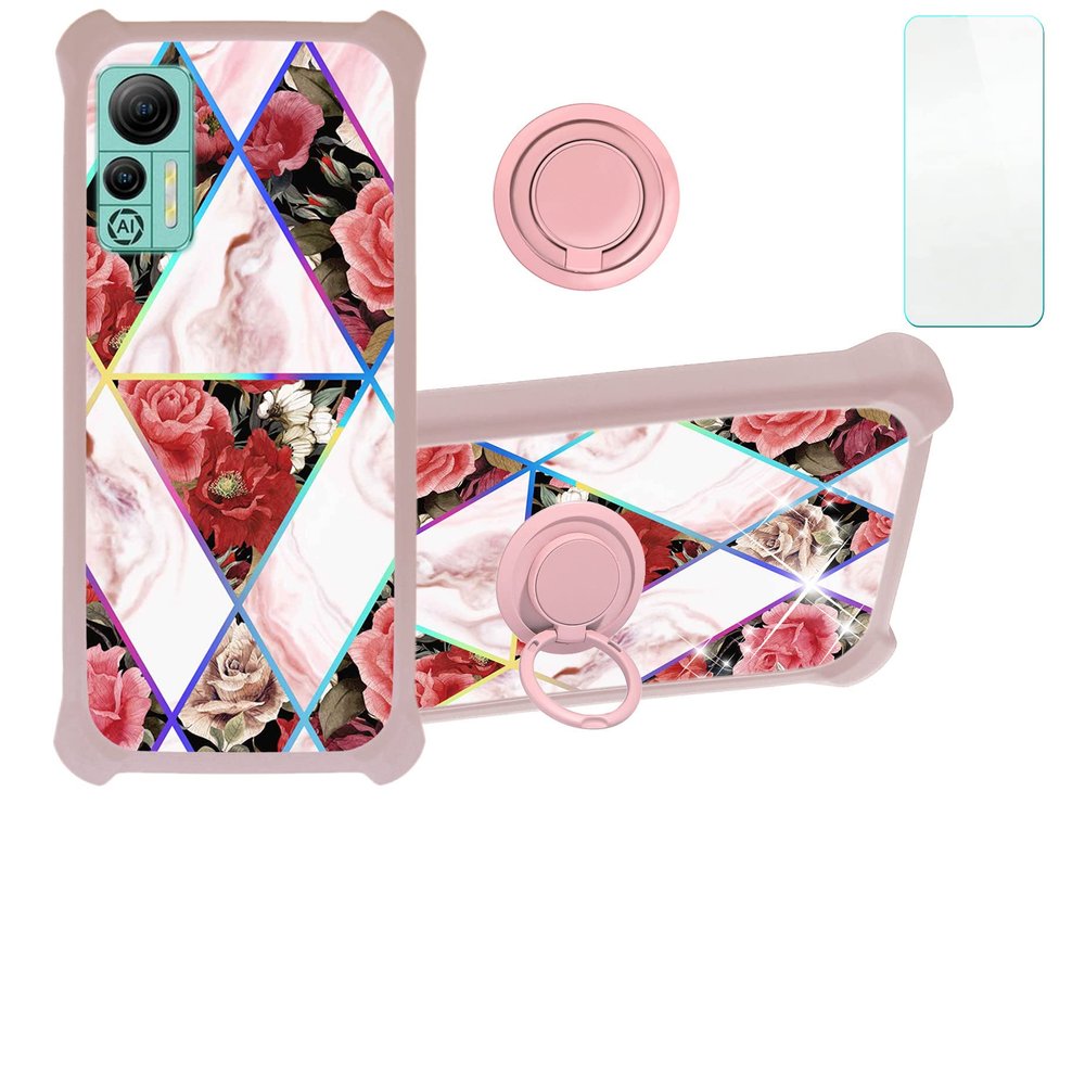 Case for Ulefone Note 14 Case Compatible with Ulefone Note 14 Phone Case Cover [with Tempered Glass Screen Protector][Hard PC + Soft Silicone][Ring Support] [Colorful Reflect Light] IMDF-HMG
