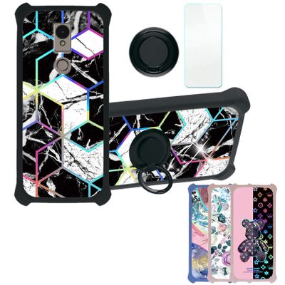 ATT Motivate 3 Case Compatible with AT&T Motivate 3 EABF22206A Phone Case Cover [with Tempered Glass Screen Protector][Hard PC + Soft Silicone][Ring Support] [Colorful Reflect Light] IMDH-HS