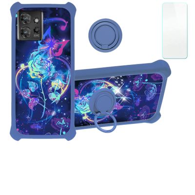 Case for Moto Thinkphone Case Compatible with Motorola Thinkphone Phone Case Cover [with Tempered Glass Screen Protector][Hard PC + Soft Silicone][Ring Support] [Colorful Reflect Light] IMDL-LMG