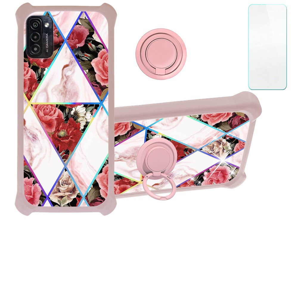 Case for Ulefone Note 12 Case Compatible with Ulefone Note 12 Phone Case Cover [with Tempered Glass Screen Protector][Hard PC + Soft Silicone][Ring Support] [Colorful Reflect Light] IMDF-HMG