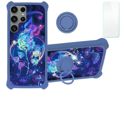 Galaxy S23 Ultra Case Compatible with Samsung Galaxy S23 Ultra Phone Case Cover [with Tempered Glass Screen Protector][Hard PC + Soft Silicone][Ring Support] [Colorful Reflect Light] IMDL-LMG