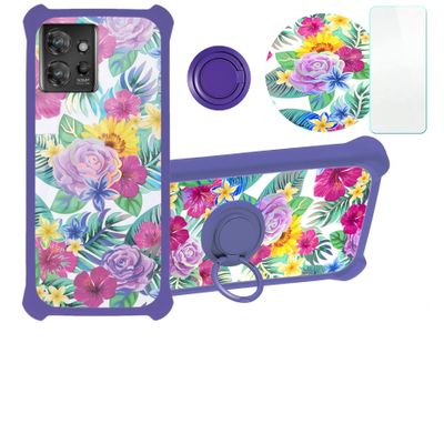 Case for Moto Thinkphone Case Compatible with Motorola Thinkphone Phone Case Cover [with Tempered Glass Screen Protector][Hard PC + Soft Silicone][Ring Support] [Colorful Reflect Light] IMDZ-HUA1