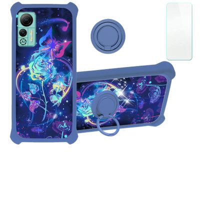 Case for Ulefone Note 14 Case Compatible with Ulefone Note 14 Phone Case Cover [with Tempered Glass Screen Protector][Hard PC + Soft Silicone][Ring Support] [Colorful Reflect Light] IMDL-LMG