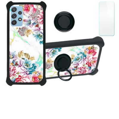 Galaxy A14 5g Case Compatible with Samsung Galaxy A14 5g Phone Case Cover [with Tempered Glass Screen Protector][Hard PC + Soft Silicone][Ring Support] [Colorful Reflect Light] IMDH-MDH