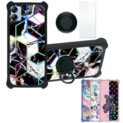 Galaxy A04e Case Compatible with Samsung Galaxy A04e Phone Case Cover [with Tempered Glass Screen Protector][Hard PC + Soft Silicone][Ring Support] [Colorful Reflect Light] IMDH-HS
