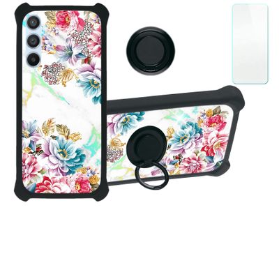 Galaxy A54 5g Case Compatible with Samsung Galaxy A54 5g Phone Case Cover [with Tempered Glass Screen Protector][Hard PC + Soft Silicone][Ring Support] [Colorful Reflect Light] IMDH-MDH