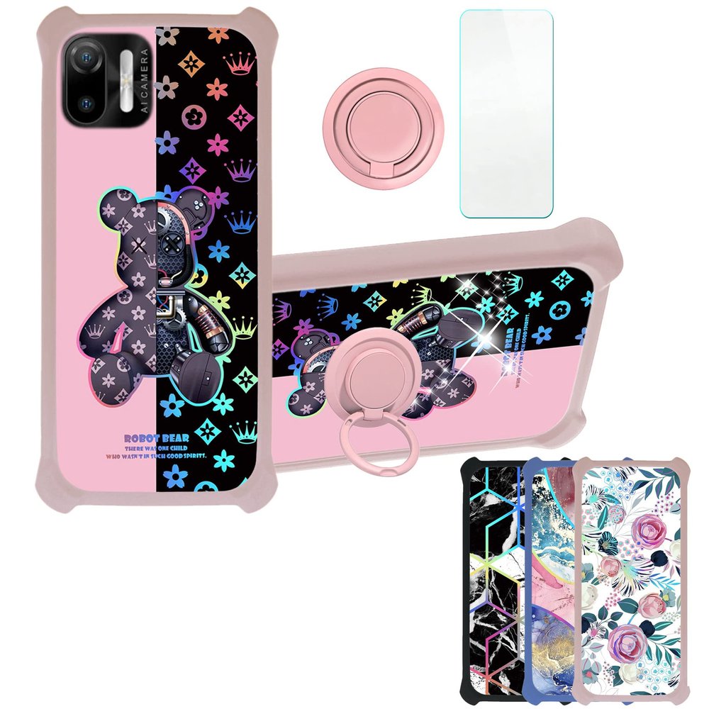 Case for Ulefone Note 6t Case Compatible with Ulefone Note 6t Phone Case Cover [with Tempered Glass Screen Protector][Hard PC + Soft Silicone][Ring Support] [Colorful Reflect Light] IMDF-JXX
