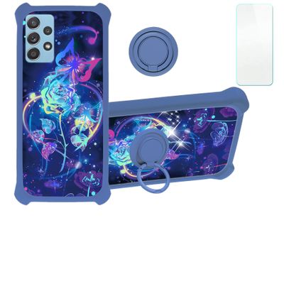 Galaxy A14 5g Case Compatible with Samsung Galaxy A14 5g Phone Case Cover [with Tempered Glass Screen Protector][Hard PC + Soft Silicone][Ring Support] [Colorful Reflect Light] IMDL-LMG