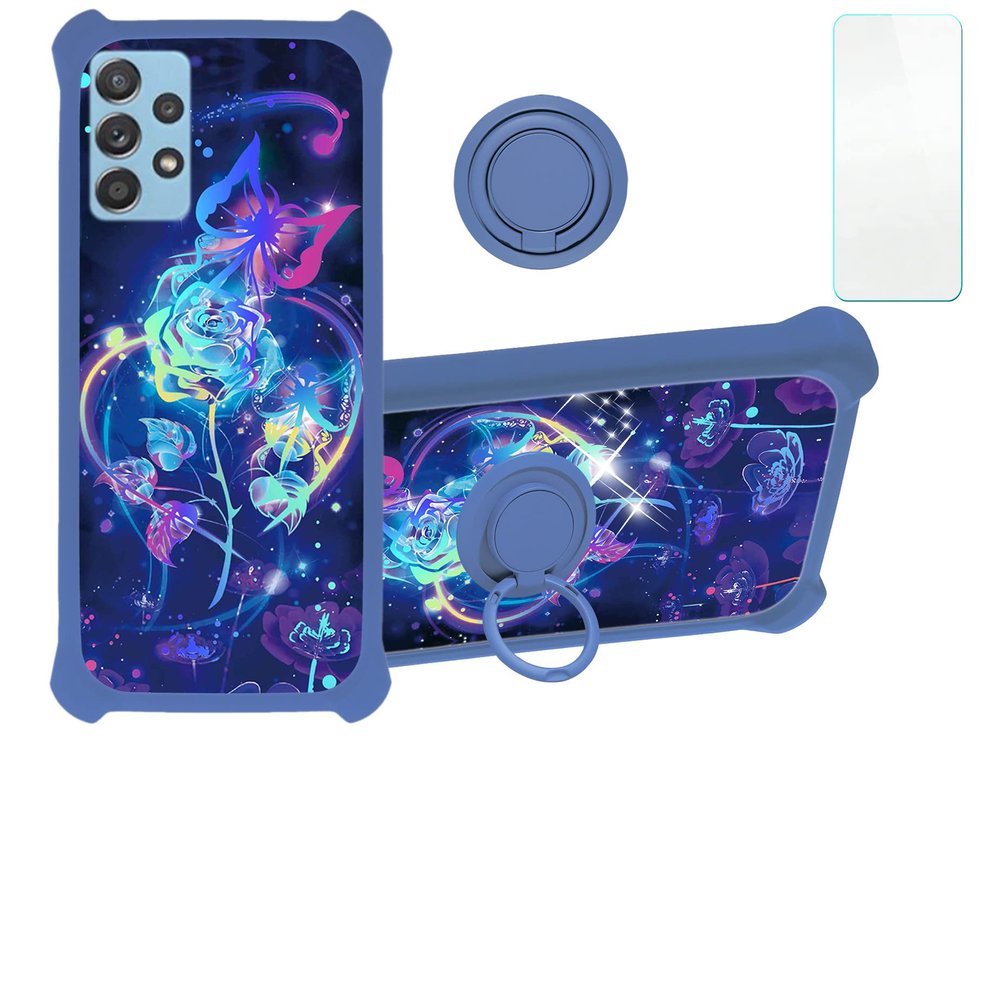 Galaxy A14 5g Case Compatible with Samsung Galaxy A14 5g Phone Case Cover [with Tempered Glass Screen Protector][Hard PC + Soft Silicone][Ring Support] [Colorful Reflect Light] IMDL-LMG