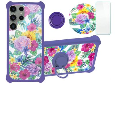 Galaxy S23 Ultra Case Compatible with Samsung Galaxy S23 Ultra Phone Case Cover [with Tempered Glass Screen Protector][Hard PC + Soft Silicone][Ring Support] [Colorful Reflect Light] IMDZ-HUA1