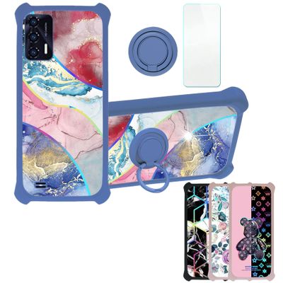 Case for Oukitel C31 Pro Case Compatible with Oukitel C31 Pro Phone Case Cover [with Tempered Glass Screen Protector][Hard PC + Soft Silicone][Ring Support] [Colorful Reflect Light] IMDL-SSS