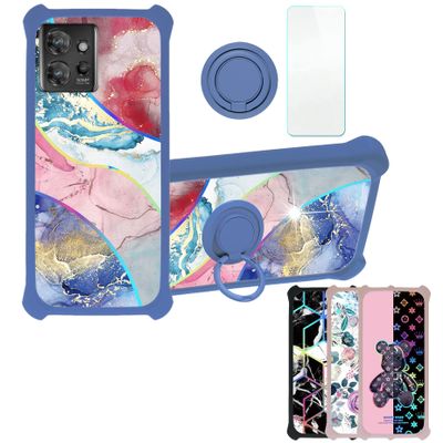Case for Moto Thinkphone Case Compatible with Motorola Thinkphone Phone Case Cover [with Tempered Glass Screen Protector][Hard PC + Soft Silicone][Ring Support] [Colorful Reflect Light] IMDL-SSS
