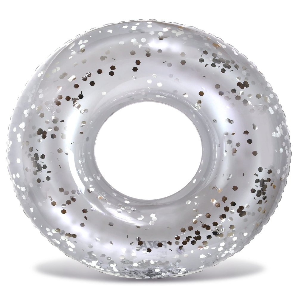 CoTa Global Inflatable Giant Silver Pool Float Tube - Luxurious Fun Lounger Filled with Sparkle Silver Confetti, Cool Design Water Swimming Ring Pool Floaties for Beach, Lake and Pool - 48 Inches