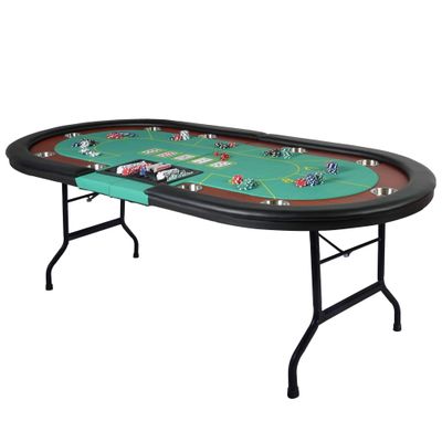DC DICLASSE Upgrade 10 Players Folding Poker Table, 84" Oval Card Table with Stainless Steel Cup Holders & Padded Rails, Casino Leisure Felt Surface Texas Hold 'em Poker Table, Green